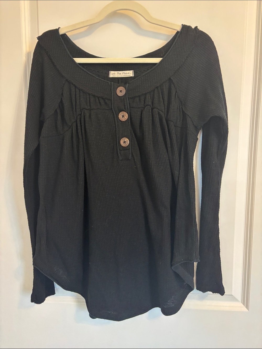 We The Free Black Long-Sleeve Button Front Thermal Top - Small